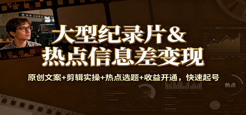 大型纪录片&热点信息差变现：原创文案+剪辑实操+热点选题+收益开通，快速起号-niguangts
