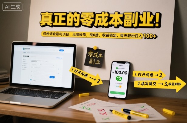 真正的零成本副业！问卷调查暴利项目，无脑操作，纯0撸，收益稳定，每天轻松日入100+【揭秘】-niguangts