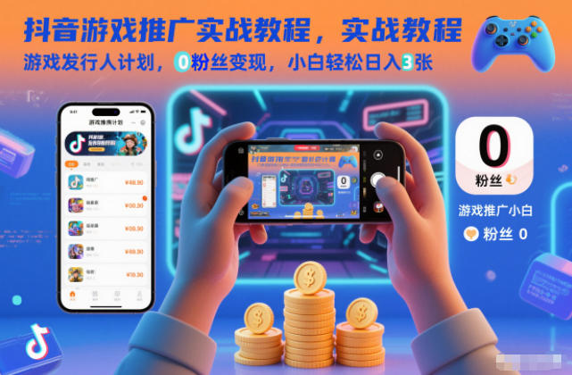 抖音游戏推广实战教程，游戏发行人计划，0粉丝变现，小白轻松日入3张-niguangts
