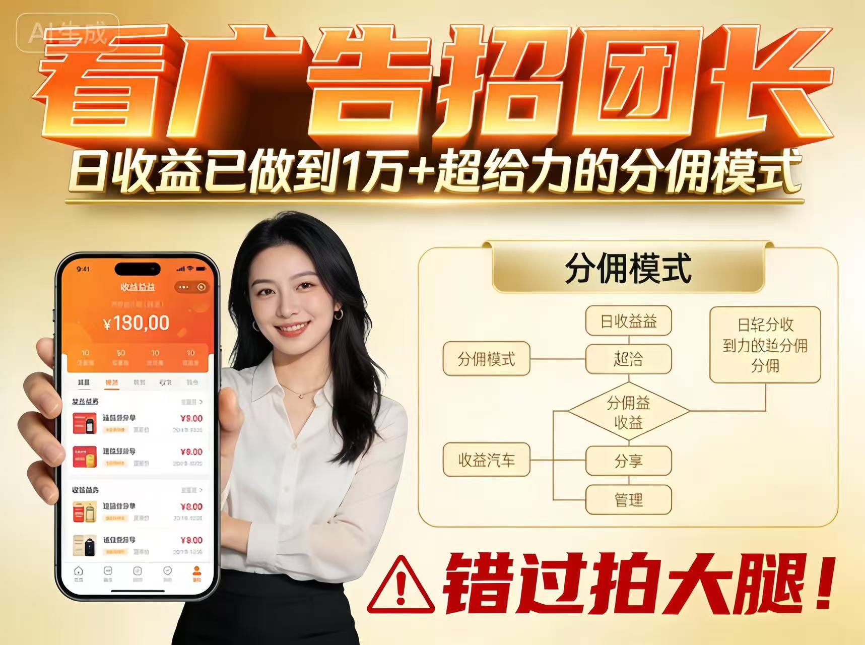 看广告招团长，团队收益已做到日入1万，分佣模式超给力，错过拍大腿-niguangts