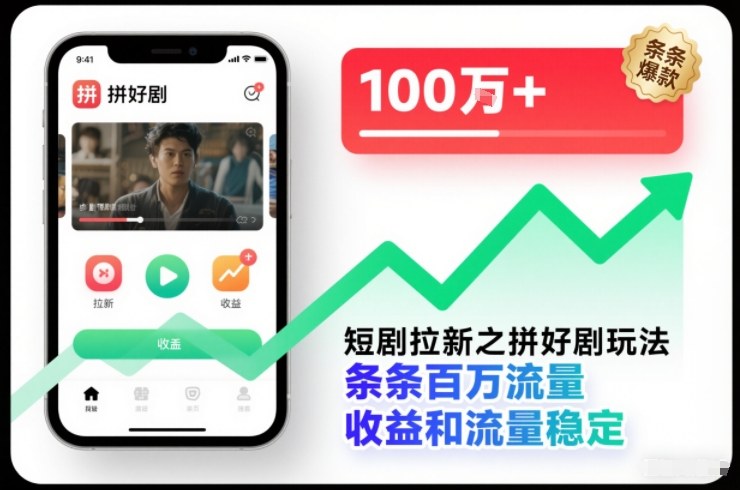 短剧拉新之拼好剧玩法，条条百万流量，收益和流量稳定-niguangts
