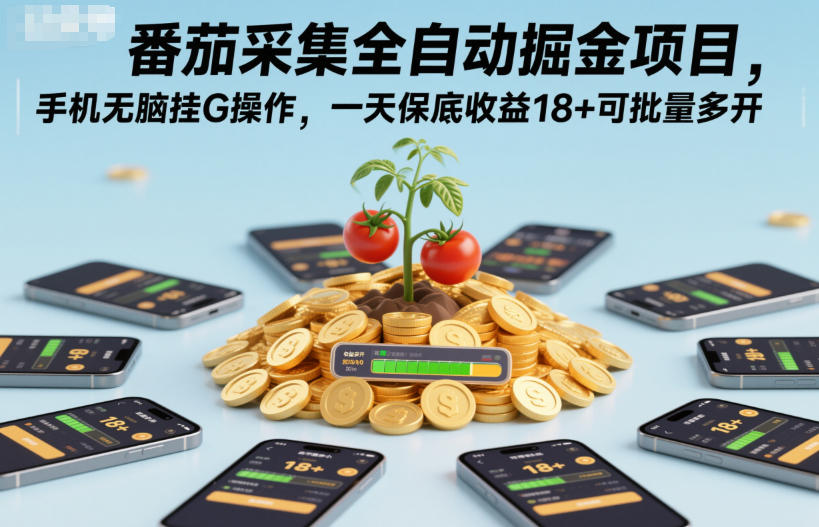 番茄采集全自动掘金项目，手机无脑挂G操作，一天保底收益18+可批量多开【揭秘】-niguangts