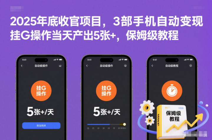 2025年底收官项目，3部手机自动变现，挂G操作当天产出5张+，保姆级教程【揭秘】-niguangts