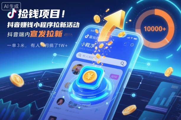 捡钱项目！抖音賺钱小程序拉新活动，抖音端内宣发拉新，一单3米，有人半个月搞了1W+-niguangts