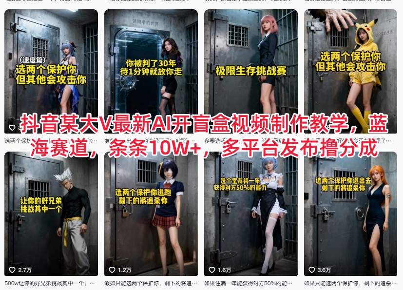 抖音某大V最新AI开盲盒视频制作教学，蓝海赛道，条条10W+，多平台发布撸分成-niguangts