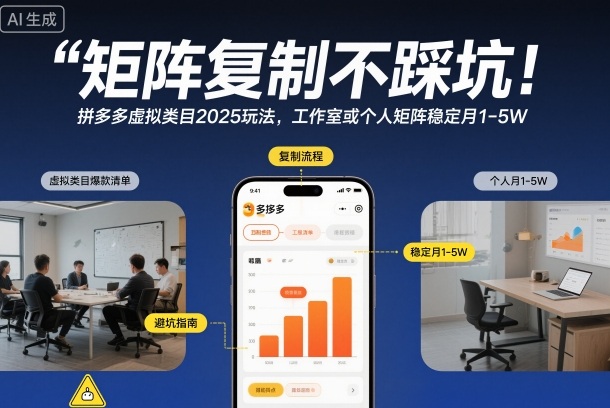 矩阵复制不踩坑！拼多多虚拟类目2025玩法，工作室或者个人矩阵稳定月1-5W【揭秘】-niguangts
