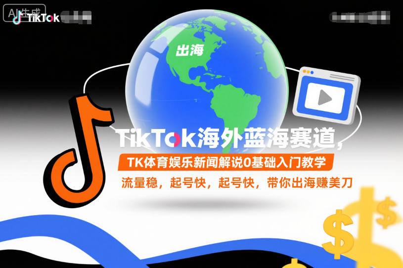 TikTok海外蓝海赛道，TK体育娱乐新闻解说0基础入门教学，流量稳，起号快，带你出海賺美刀-niguangts