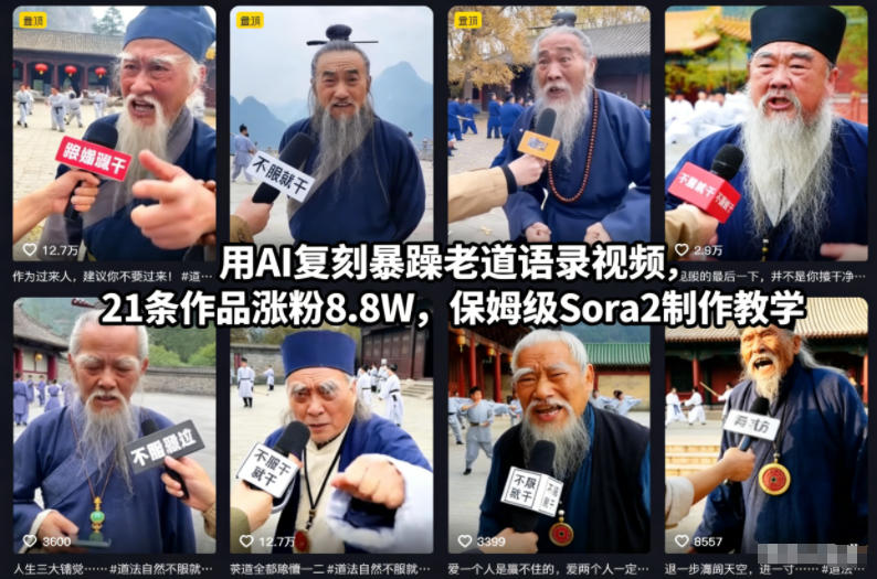 用AI复刻暴躁老道语录视频，21条作品涨粉8.8W，保姆级Sora2制作教学-niguangts
