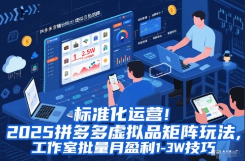 标准化运营！2025拼多多虚拟品矩阵玩法，工作室批量月盈利1-3W技巧【揭秘】-niguangts