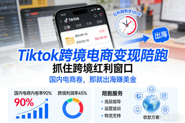 Tiktok跨境电商变现陪跑，抓住跨境红利窗口，国内电商卷，那就出海賺美金-niguangts
