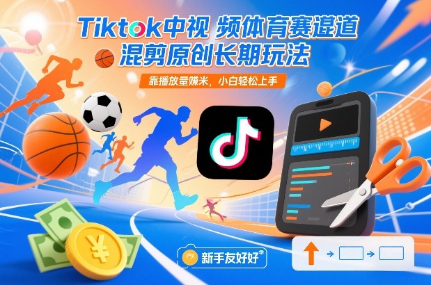 Tiktok中视频体育赛道混剪原创长期玩法，靠播放量賺米，小白轻松上手-niguangts