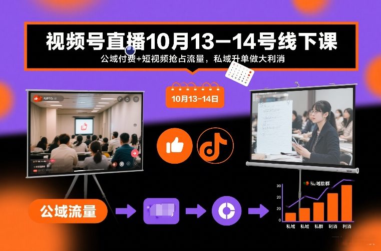 视频号直播10月13-14号线下课，公域付费+短视频抢占流量，私域升单做大利消-niguangts