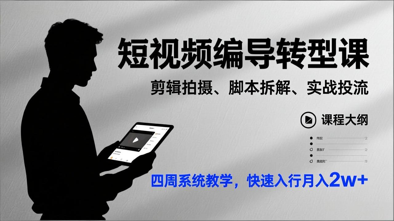 短视频编导转型课，剪辑拍摄、脚本拆解、实战投流，四周系统教学，快速入行月入2w+-niguangts