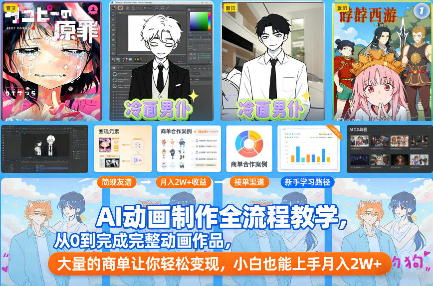 AI动画制作全流程教学，从0到完成完整动画作品，大量的商单让你轻松变现，小白也能上手月入2W+-niguangts