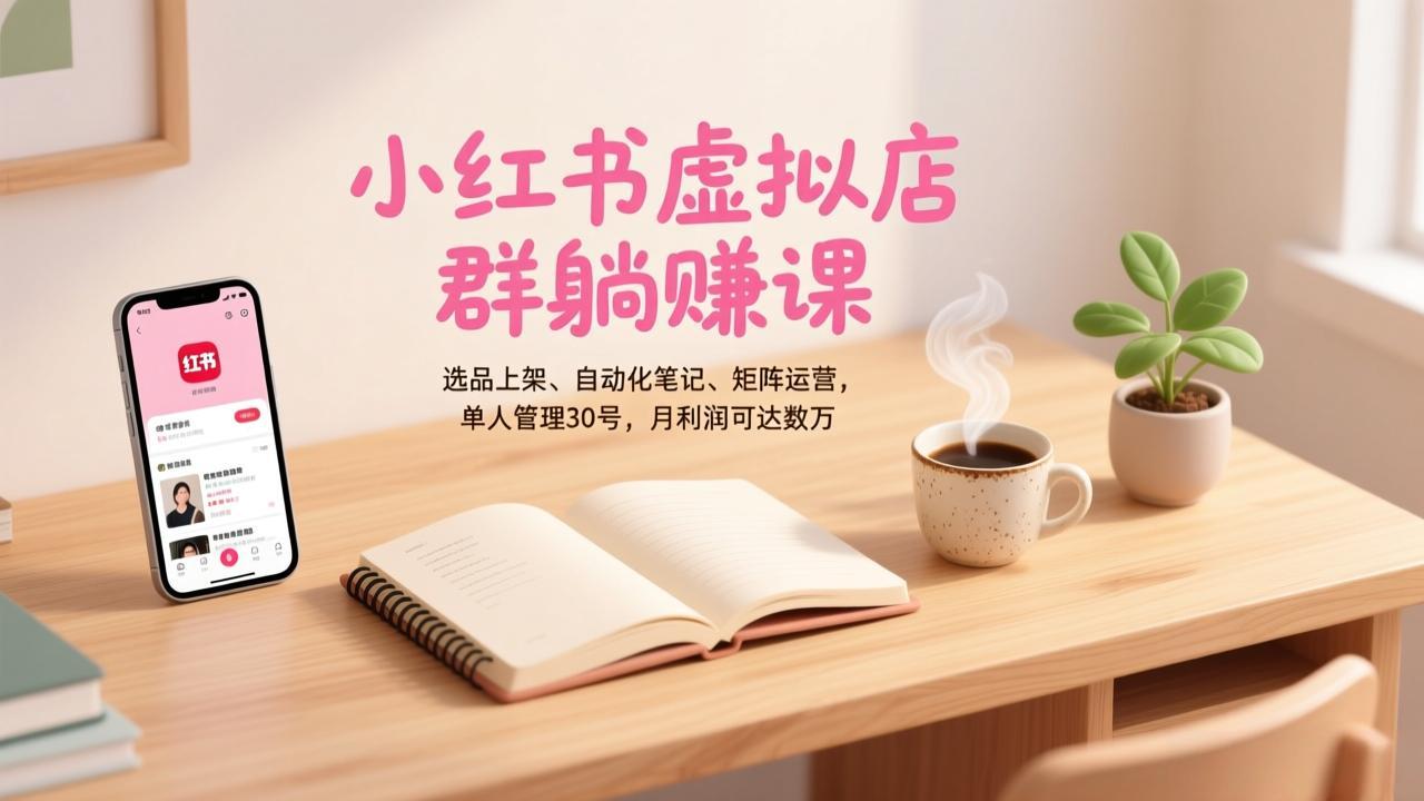 小红书虚拟店群躺赚课，选品上架、自动化笔记、矩阵运营，单人管理30号，月利润可达数万-niguangts