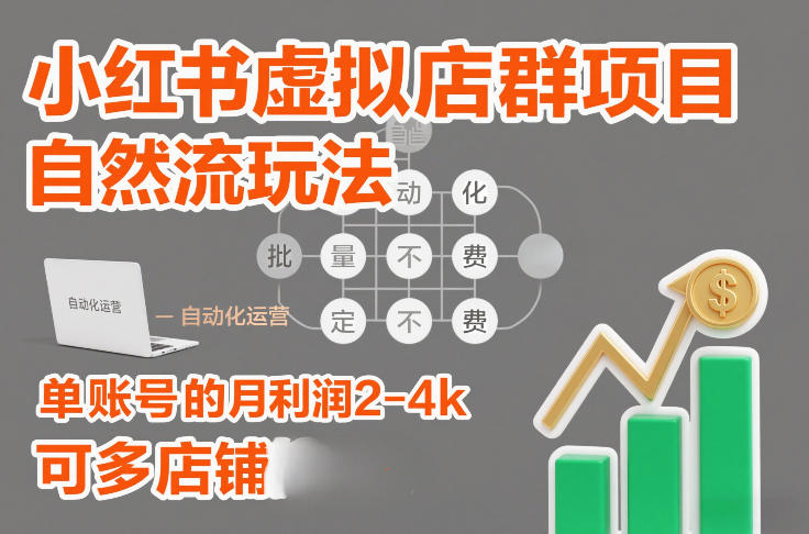 小红书虚拟店群项目，自然流玩法，批量自动化，稳定不费号，单账号的月利润2-4k，可多店矩阵-niguangts