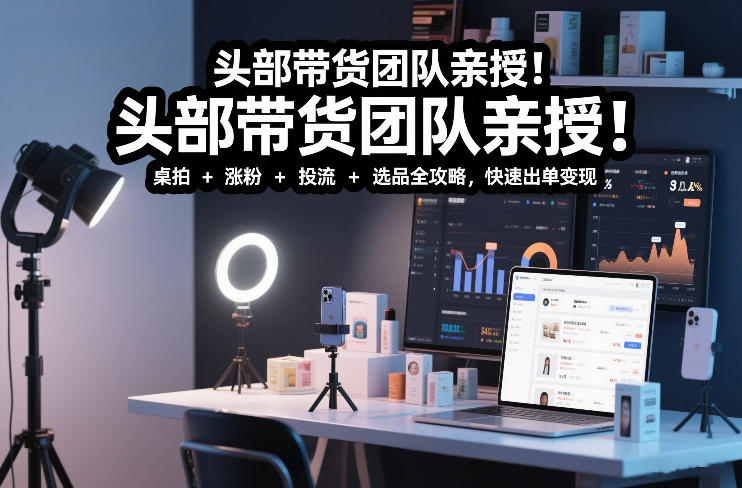 头部带货团队亲授！专业短视频实拍带货课：桌拍+涨粉+投流+选品全攻略，快速出单变现，月入2w+-niguangts