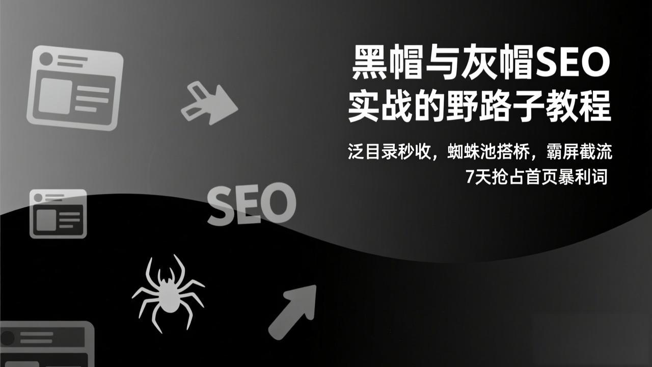 黑帽与灰帽SEO实战的野路子教程：泛目录秒收，蜘蛛池搭桥，霸屏截流，7天抢占首页暴利词-niguangts