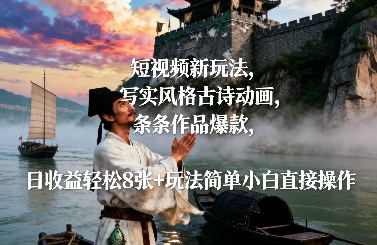 短视频新玩法，写实风格古诗动画，条条作品爆款，日收益轻松8张+玩法简单小白直接操作-niguangts