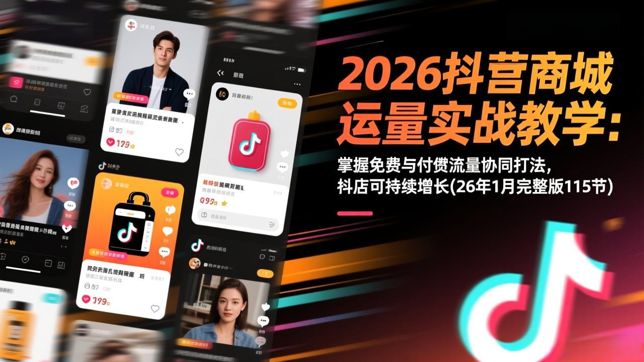 2026抖音商城运营实战教学：掌握免费与付费流量协同打法，抖店可持续增长(26年1月完整版115节-niguangts