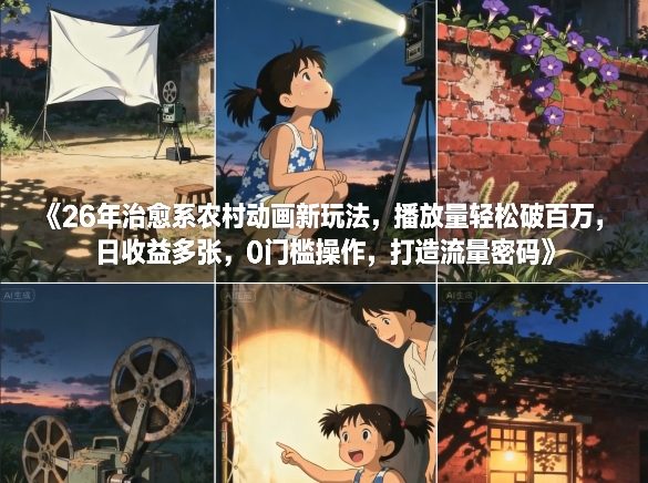 26年治愈系农村动画新玩法，播放量轻松破百万，日收益多张，0门槛操作，打造流量密码-niguangts