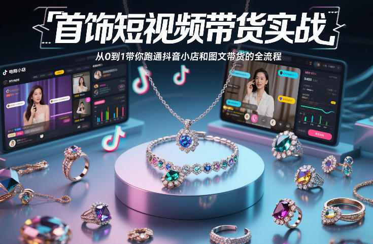 首饰短视频带货实战，从0到1带你跑通抖音小店和图文带货的全流程-niguangts