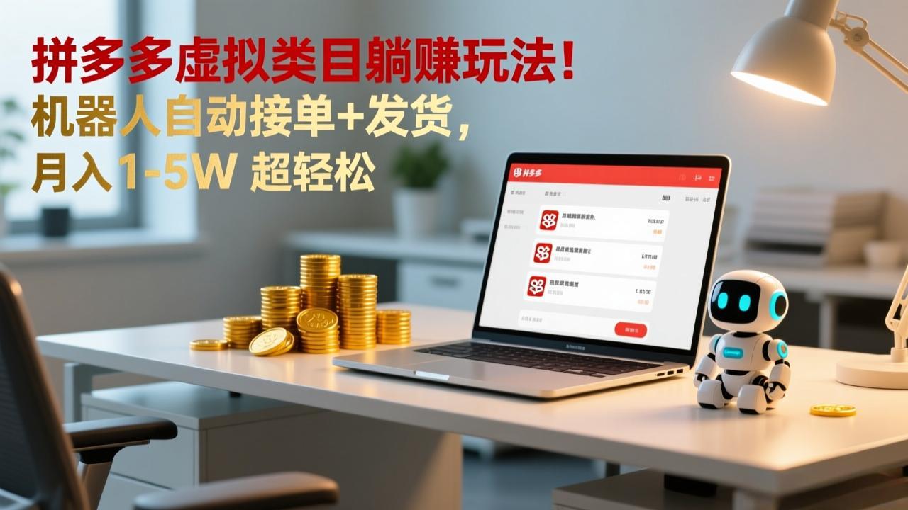 多多虚拟类目躺赚玩法！机器人自动接单+发货，月入 1-5W 超轻松-niguangts