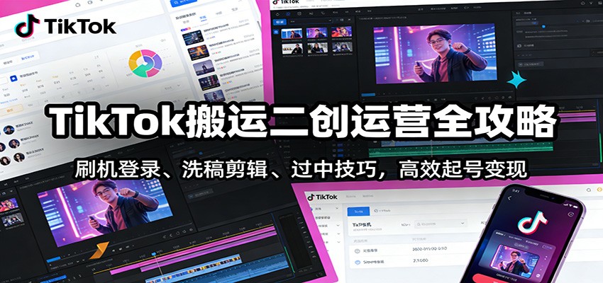 TikTok搬运二创运营全攻略：刷机登录、洗稿剪辑 、过中技巧，高效起号变现-niguangts