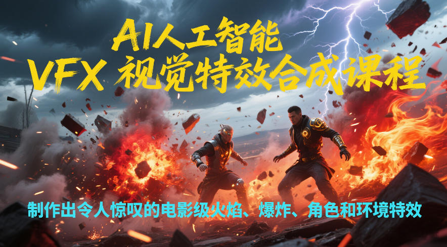 AI人工智能VFX视觉特效合成课程，制作出令人惊叹的电影级火焰、爆炸、角色和环境特效-niguangts