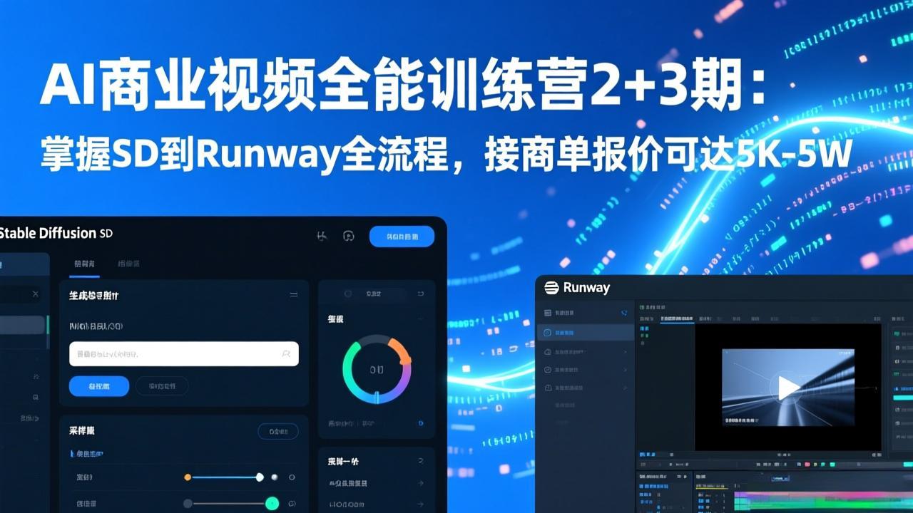AI商业视频全能训练营2+3期：掌握SD到Runway全流程，接商单报价可达5K-5W-niguangts