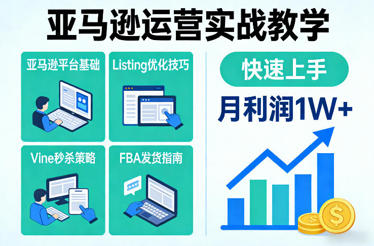 亚马逊运营实战教学，亚马逊平台+Listing优化+Vine秒杀+FBA发货等，快速上手，实现店铺月利润1W-niguangts