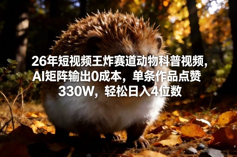 26年短视频王炸赛道动物科普视频，AI矩阵输出0成本，单条作品点赞330W，轻松日入4位数-niguangts