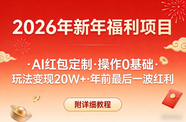 新年福利项目，AI红包定制，操作0基础，玩法变现20W+年前最后一波红利，附详细教程-niguangts