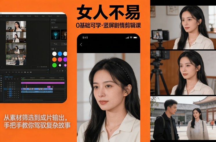 0基础可学！《女人不易》竖屏剧情剪辑课，从素材筛选到成片输出，手把手教你驾驭复杂故事-niguangts