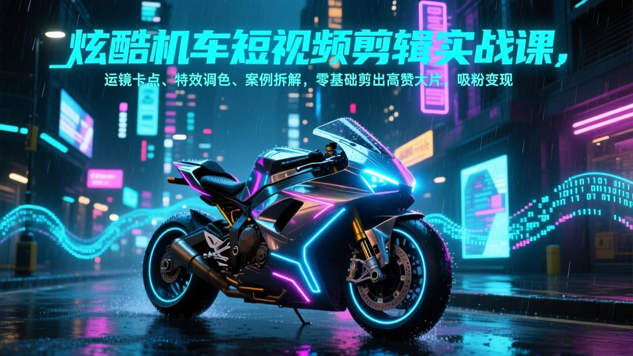 炫酷机车短视频剪辑实战课，运镜卡点、特效调色、案例拆解，零基础剪出高赞大片，吸粉变现-niguangts