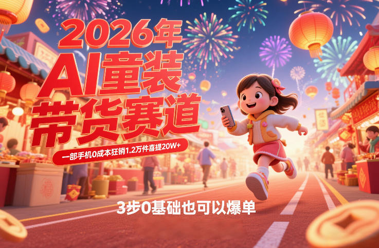 AI童装新春带货赛道，一部手机0成本狂销1.2万件喜提20W+，3步0基础也可以爆单-niguangts