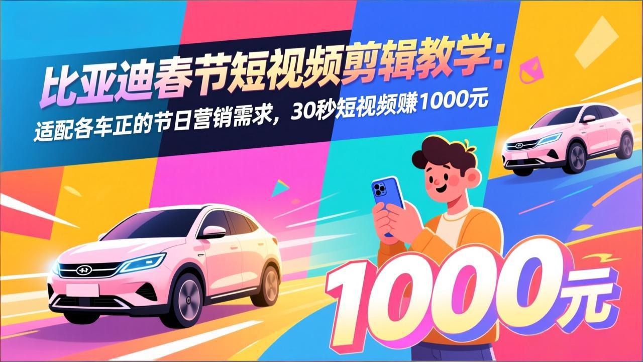 比亚迪春节短视频剪辑教学：适配各车企的节日营销需求，30秒短视频赚1000元-niguangts