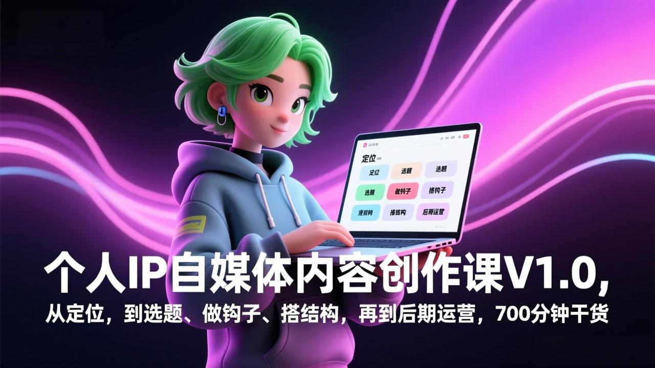 个人IP自媒体内容创作课V1.0，从定位，到选题、做钩子、搭结构，再到后期运营，700分钟干货-niguangts
