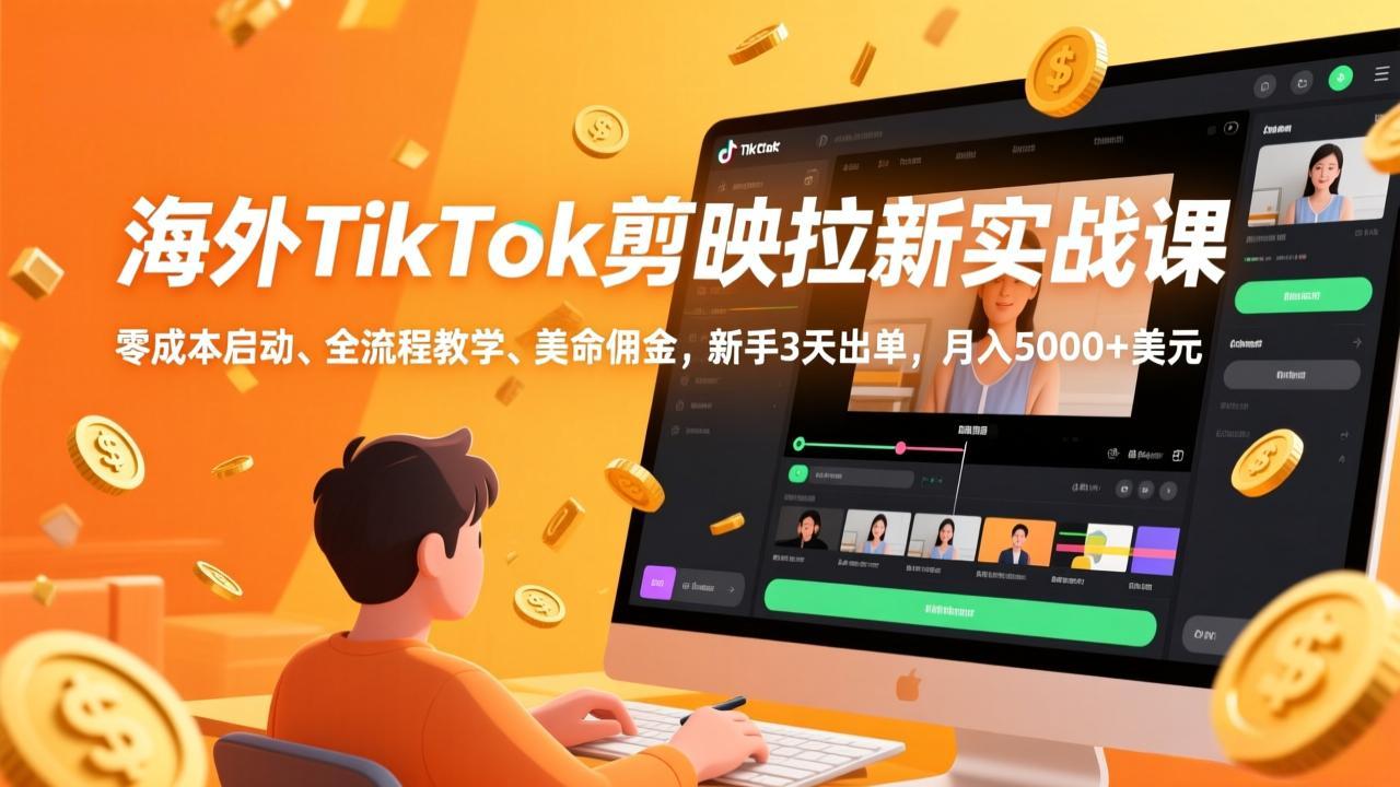 海外TikTok剪映拉新实战课，零成本启动、全流程教学、美金佣金，新手3天出单，月入5000+美元-niguangts