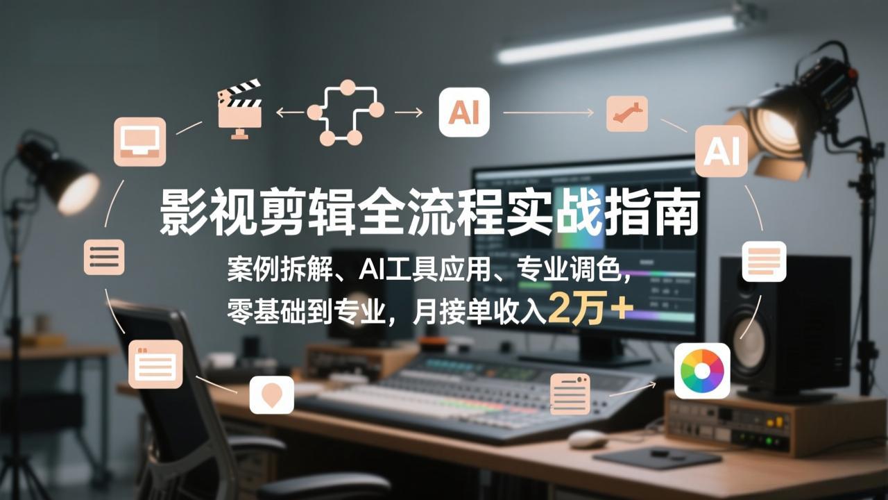 影视剪辑全流程实战指南，案例拆解、AI工具应用、专业调色，零基础到专业，月接单收入2万+-niguangts