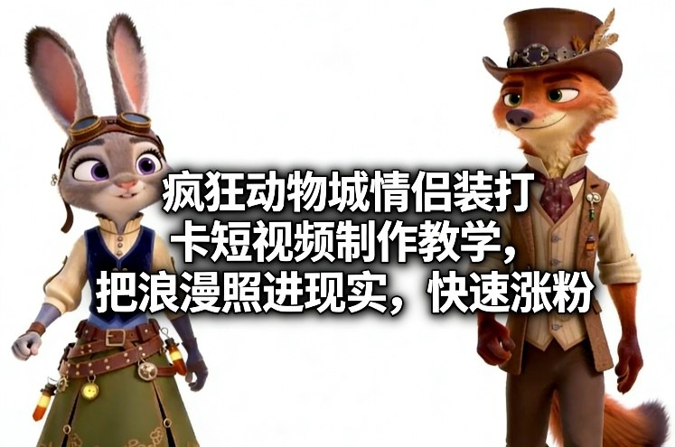 疯狂动物城情侣装打卡短视频制作教学，把浪漫照进现实，快速涨粉-niguangts