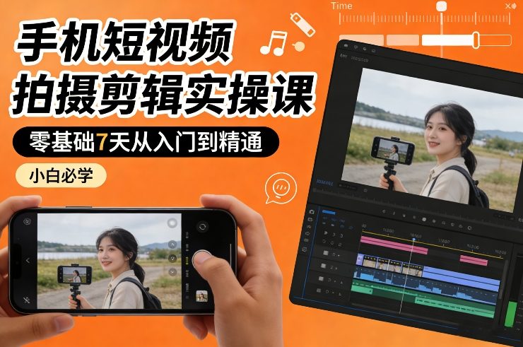 手机短视频拍摄剪辑实操课，零基础7天从入门到精通，小白必学-niguangts