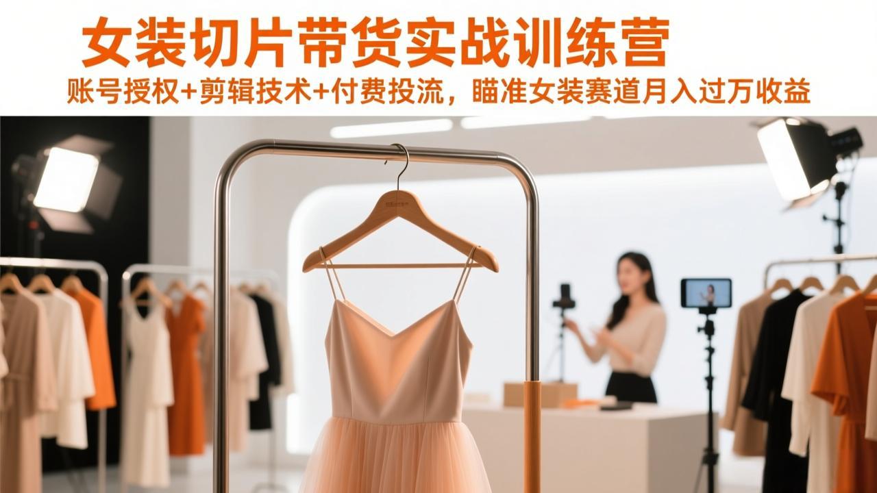 女装切片带货实战训练营，账号授权+剪辑技术+付费投流，瞄准女装赛道月入过万收益-niguangts