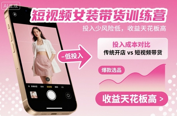 短视频女装带货训练营，投入少风险低，收益天花板高-niguangts