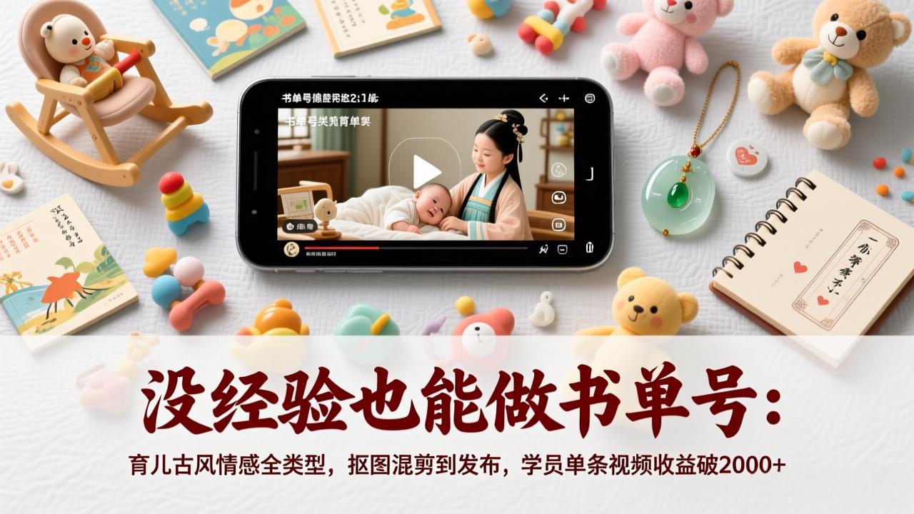 没经验也能做书单号：育儿古风情感全类型，抠图混剪到发布，学员单条视频收益破2000+-niguangts