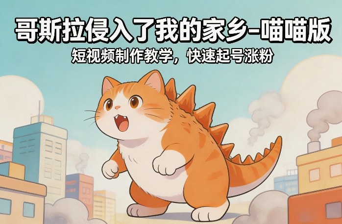 哥斯拉侵入了我的家乡–喵喵版短视频制作教学，快速起号涨粉-niguangts