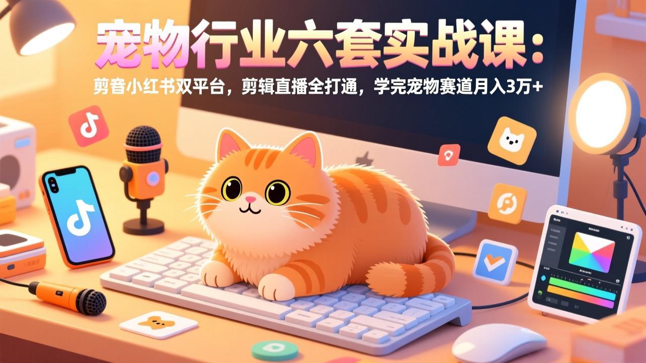 宠物行业六套实战课：抖音小红书双平台，剪辑直播全打通，学完宠物赛道月入3万+-niguangts