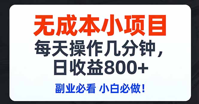 无成本小项目,每天操作几分钟,日收益800+ 副业必看 小白必做！-niguangts