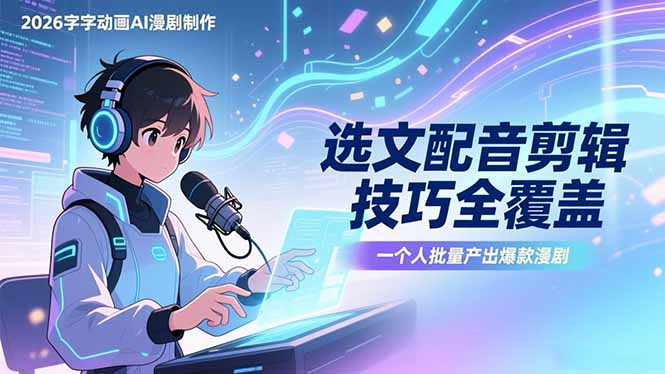 2026字字动画AI漫剧制作-1期，选文配音剪辑技巧全覆盖，一个人就能批量产出爆款漫剧-niguangts