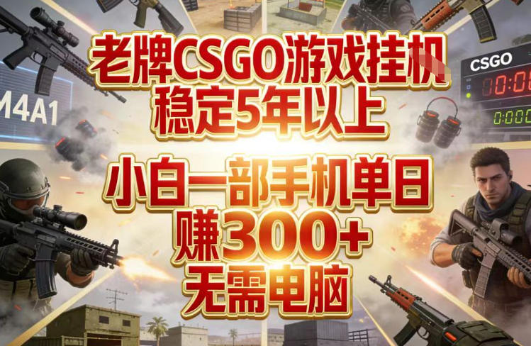老牌CSGO游戏挂G，稳定5年以上，小白一部手机单日賺3张+，无需电脑【揭秘】-niguangts